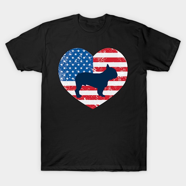 American Flag Heart Love French Bulldogs Usa Patriotic 4Th Of July T-Shirt by JaroszkowskaAnnass